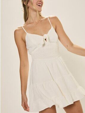 Francesca’s Jane Tie Front Smocked Mini Dress